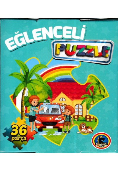 Eğlenceli Puzzle (36 parça) Turkuaz Kutu