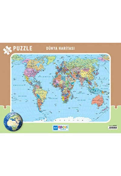 Blue Focus 72 Parça Dünya Haritası Frame Puzzle