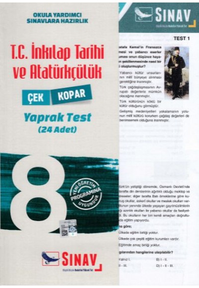 Sınav 8. Sınıf T.C. İnkılap Tarihi ve Atatürkçülük Çek Kopar Yaprak Test (Yeni)
