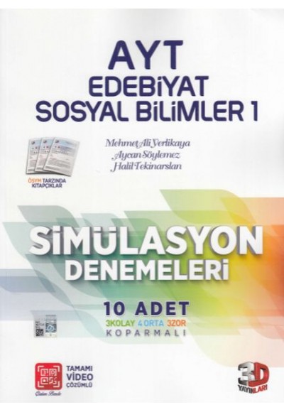 3D AYT Edebiyat Sosyal Bilimler 1 Tamamı Video Çözümlü Simülasyon Denemeleri (Yeni)