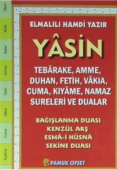 Yasin Türkçe Okunuşlu - Fihristli - Orta Boy (Kod:213)