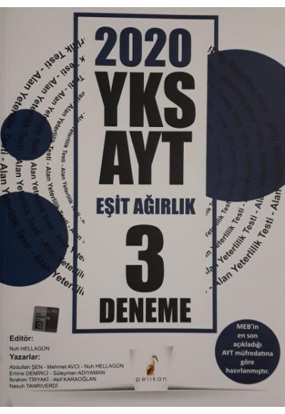 Pelikan 2020 YKS AYT Eşit Ağırlık 3 Deneme (Yeni)