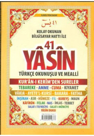 41 Yasin Bilgisayar Hatlı Tükçe Okunuşlu ve Mealli Cep Boy