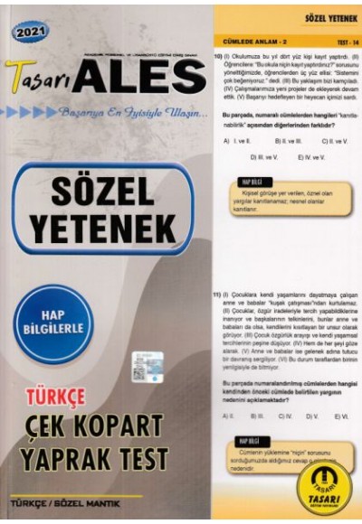 Tasarı 2021 ALES Sözel Yetenek Yaprak Test